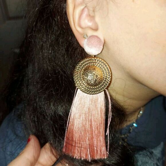 Gold earrings Womens pink oversized long boho tassel Fringe feminine 💖2/$30 - Picture 12 of 12